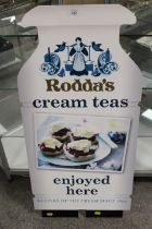 A MODERN METAL ADVERTISING SIGN FOR RODDA'S CORNISH CREAM TEAS