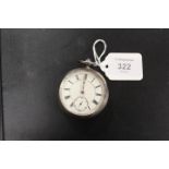 A HALLMARKED SILVER OPEN FACED, MANUAL WIND POCKET WATCH
