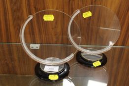 PAIR OF 2OTH CENTURY ART DECO STYLE CIRCULAR PLASTIC AND GLASS PHOTO FRAMES