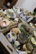 FIVE TRAYS OF ASSORTED CERAMICS TO INCLUDE A TRAY OF BLUE & WHITE WARE ETC