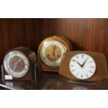 A VINTAGE DECO METAMEC MANUAL WIND DESK CLOCK TOGETHER WITH TWO MANTLE CLOCKS (3)