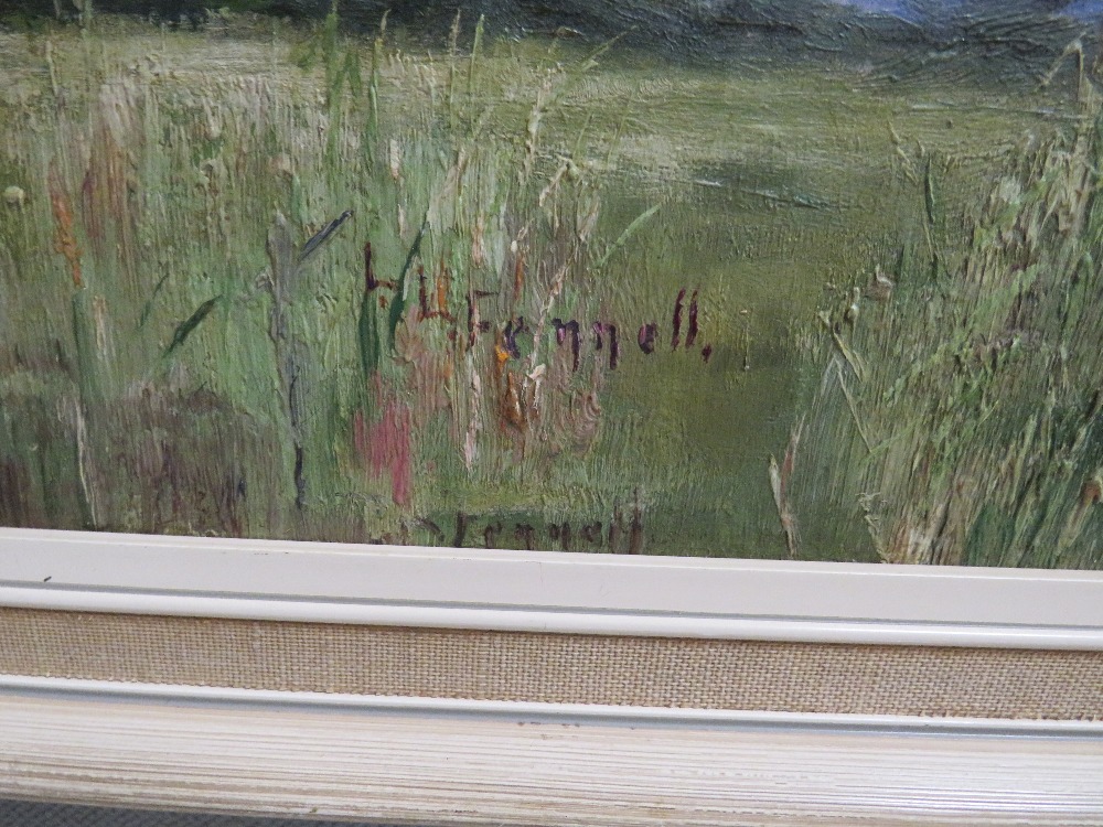 A SMALL OIL ON BOARD DEPICTING AN OPEN LANDSCAPE SIGNED FENNELL? 15.5 X 50.5 CM - Image 2 of 2
