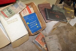 FOUR BOXES OF VINTAGE TRACTOR / CAR MANUALS AND BOOKS