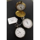A HALLMARKED SILVER OPEN FACES, MANUAL WIND POCKET WATCH, TOGETHER WITH A BRASS LESTON'S PATENT