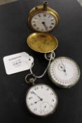A HALLMARKED SILVER OPEN FACES, MANUAL WIND POCKET WATCH, TOGETHER WITH A BRASS LESTON'S PATENT