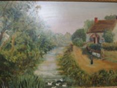 TWO NAIVE OIL PAINTINGS TOGETHER WITH A STAFFORD MAP (3)