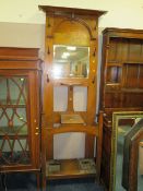 AN UNUSUAL OAK INLAID ARTS AND CRAFTS HALL STAND - H 205 cm