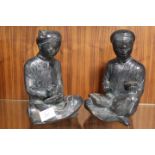 A PAIR OF BRONZE EFFECT CHINESE SCHOLAR FIGURES