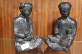 A PAIR OF BRONZE EFFECT CHINESE SCHOLAR FIGURES