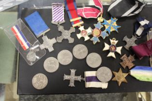 A BOX OF MEDALS AND COINS