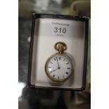 A HALLMARKED 9CT GOLD OPEN FACED, MANUAL WIND FOB WATCH A/F