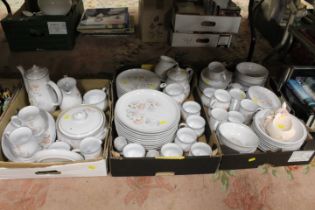 THREE TRAYS OF DENBY ENCORE PATTERN TEA AND DINNERWARE