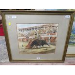 DOMINGEZ' A FRAMED AND GLAZED SPANISH MATADOR WATERCOLOUR 33 X 39 CM