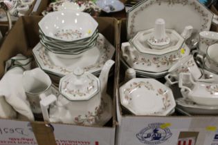 TWO TRAYS OF JOHNSONS ETERNAL BEAU TEA & DINNERWARE