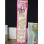A VINTAGE CARD ADVERTISING SIGN 'ONE RING OVER THE PIGS NOSE TO WIN' 122 X 30 CM