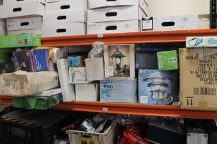 A LARGE SELECTION OF MAINLY BOXED GARDEN ITEMS TO INCLUDE TABLES, LIGHTS AND A POND PUMP