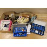 TWO BOXES OF ASSORTED VINTAGE AND MODERN COSTUME JEWELLERY