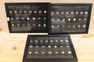 THREE FRAMED AND GLAZED COINS OF THE REALM DISPLAYS