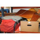 A SELECTION OF SAILBOAT ITEMS TO INCLUDE A RUDDER, SAILS, LIFE JACKET AND ANCHOR