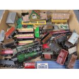 A SELECTION OF HORNBY DUPLO LOCOMOTIVES, CARRIAGES, WAGONS, BUILDINGS AND ROLLING STOCK