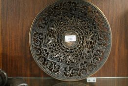 A DECORATIVE PIERCED METAL PLATE STAMPED ON REVERSE COALBROOKDALE (CRACK TO RIM)