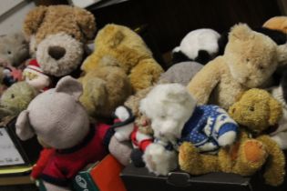 FOUR TRAYS OF ASSORTED SOFT TOYS TO INCLUDE MERRYTHOUGHT EXAMPLES