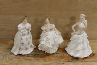 A ROYAL DOULTON FIGURINE 'LUCY' TOGETHER WITH 'SUMMER ROSE' AND A COALPORT FIGURINE 'FLEUR' (3)
