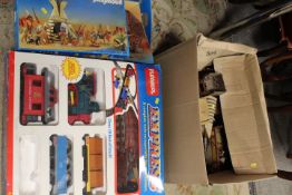 A QUANTITY OF PLAYMOBIL WILD WEST TOYS AND A PLAYSKOOL EXPRESS TRAIN (UNCHECKED)