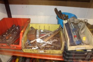 A SELECTION OF TOOLS, SPANNERS, SOCKETS ETC