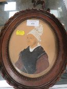 VINTAGE OVAL PORTRAIT STUDY OF A WOMAN MIXED MEDIA IN A CARVED WOODEN FRAME