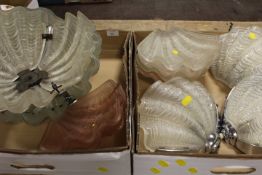 TWO TRAYS OF ASSORTED CLAM SHELL STYLE FROSTED GLASS LIGHT FITTINGS