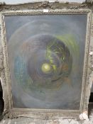 A FRAMED MIXED MEDIA ON CANVAS SIGNED LOWER RIGHT ERIC CHARLES JONES ENTITLED VORTEX VISION A/F
