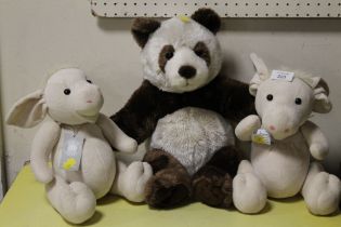 TWO CHARLIE BEAR SOFT TOYS TOGETHER WITH A BROWN AND WHITE BEAR HOUSE BEAR