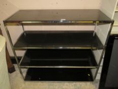 A MODERN GLASS AND CHROME OPEN BOOKCASE / STAND - W 100 cm