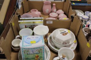 TWO SMALL TRAYS OF CERAMICS WEDGWOOD PINK JASPER WARE AND WEDGWOOD PETER RABBIT ETC