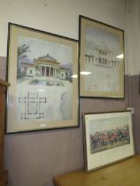 A PAIR OF FRAMED AND GLAZED ARCHITECTURAL PRINTS & 'THE BRITISH ARMY' PRINT (3)