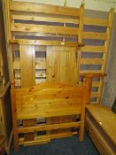 A HONEY PINE DOUBLE AND SINGLE BED FRAMES