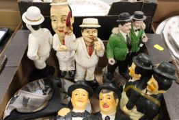 A SMALL TRAY OF LAUREL AND HARDY COLLECTABLES A/F