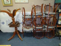 A HUGE REPRODUCTION MAHOGANY TWIN PEDESTAL DINING TABLE & EIGHT CHAIRS