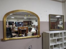 A MODERN GILT OVERMANTLE MIRROR PLUS ANOTHER MIRROR (2)