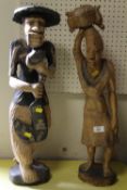 TWO LARGE CARVED WOODEN FIGURES