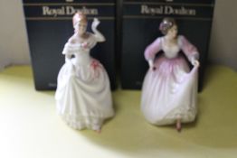 A ROYAL DOULTON FIGURINE ASHLEY TOGETHER WITH DAWN (BOXED)