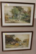 A PAIR OF H. FOSTER RURAL FARMYARD WATERCOLOURS TOGETHER WITH A PRINT (3)