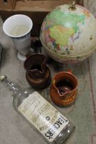 LIGHT UP GLOBE, EMPTY 4.5 LITRE TEACHERS WHISKY BOTTLE , WEDGWOOD QUEENS WARE VASE A/F ETC