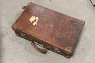 A VINTAGE LEATHER SUITCASE A/F