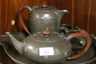 VINTAGE FOUR PIECE PEWTER TEA/COFFEE SET ON TRAY