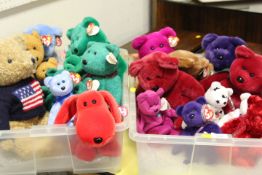 TWO TRAYS OF TY BEANIES BEARS ETC