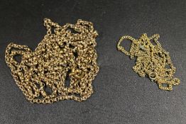 A VINTAGE GOLD PLATED MUFF CHAIN TOGETHER WITH A SMALL GOLD PLATED NECKLACE (2)