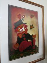 AN UNUSUAL MODERN FRAMED AND GLAZED CLOWN PICTURE