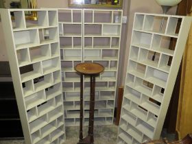 FOUR SETS OF MODERN SHELVES AND A TORCHERE STAND (5)